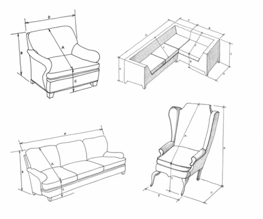 Furniture Measurement Diagrams for Sofas, Sectionals, and Armchairs