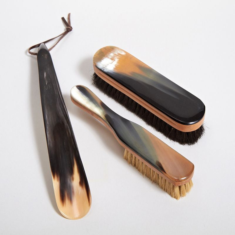 Natural English Horn Accessories - A Shoehorn And Two Clothes Brushes