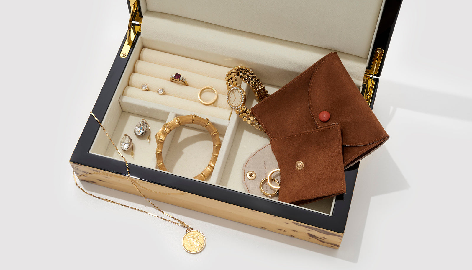Women's Jewelry Box with Small & Medium Jewelry Pouches